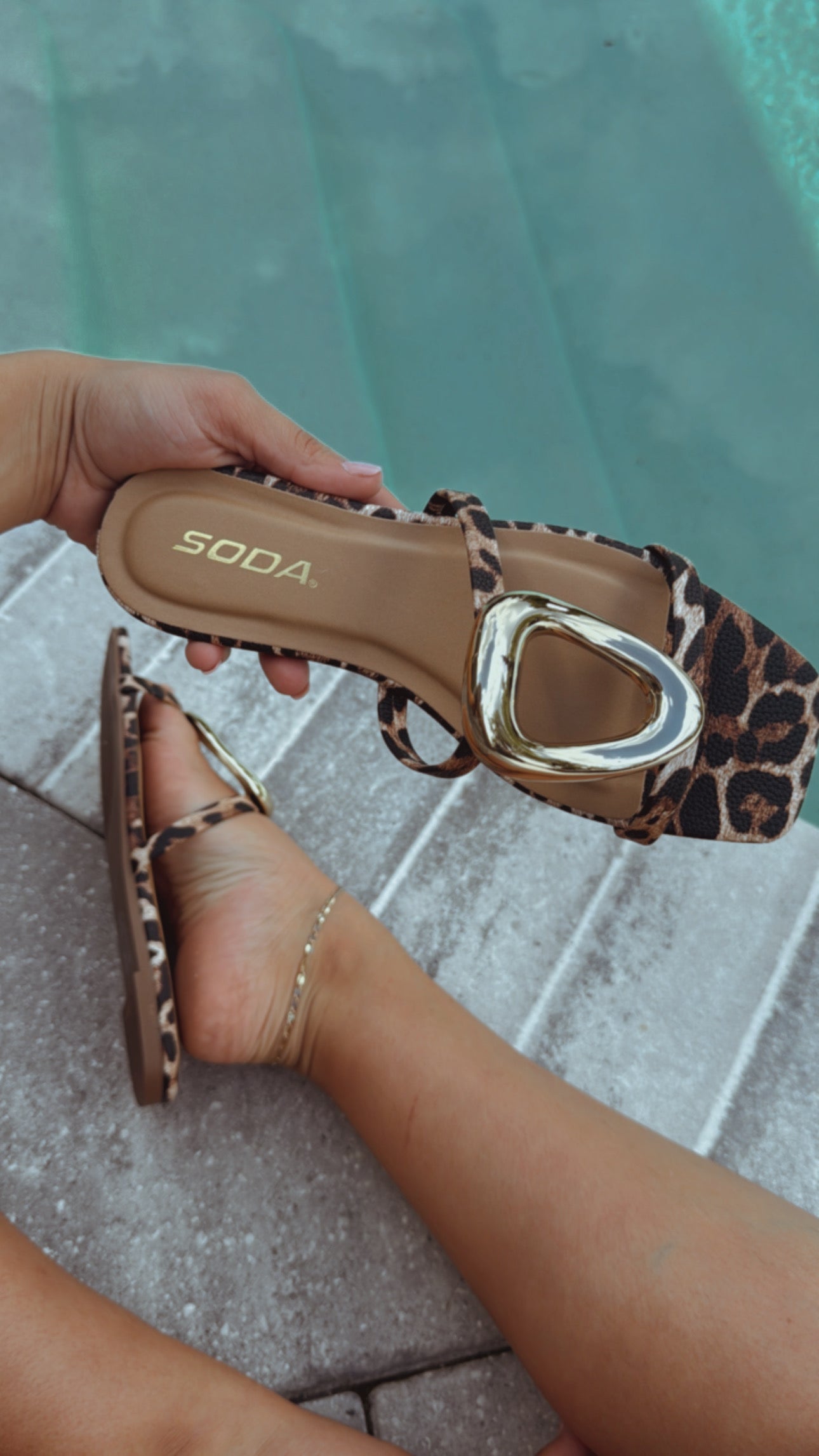 Sassy Leopard Two Strap Gold Sandal