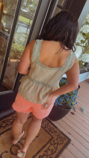 Risen Bright Coral High rise Distressed Shorts