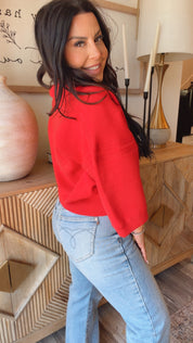 “Yes that is my yacht “ Red and White Crop Knit Collared Knit Top