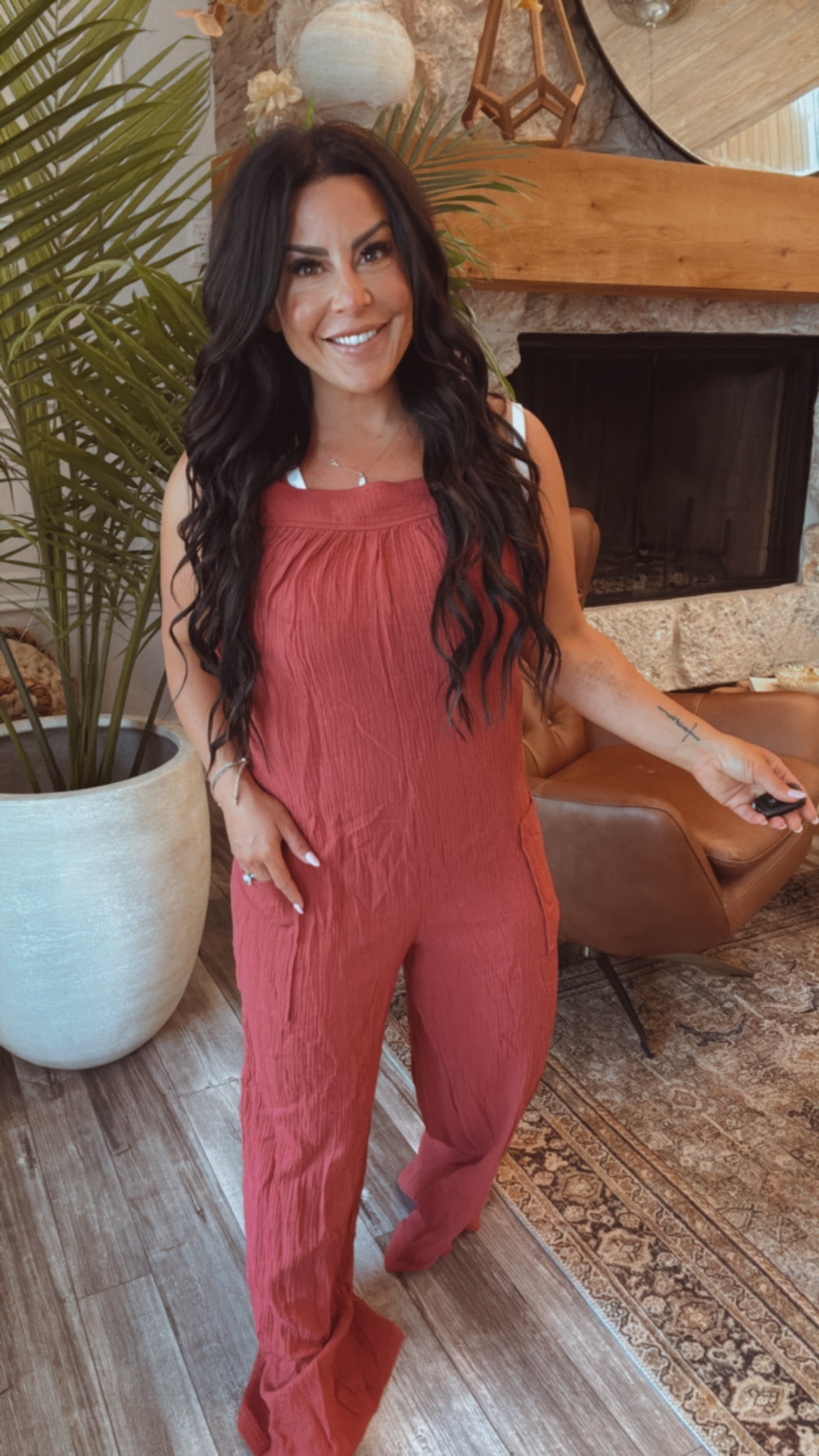 Chic Burgundy Textured Linen Overalls