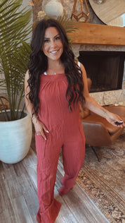 Chic Burgundy Textured Linen Overalls