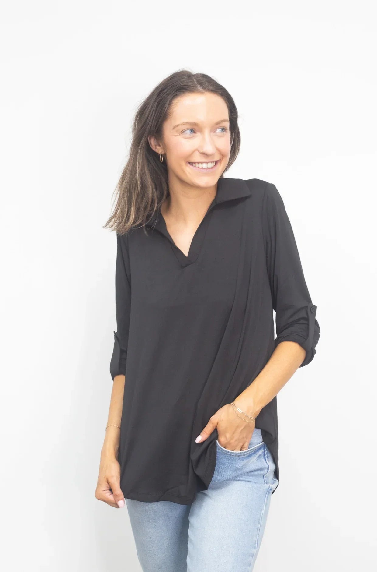 Black Vneck Loose Fit Top