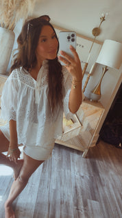 Embroidered  Eyelet Lace Top Off White