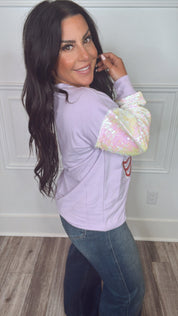 Spooky Purple Skeleton Long Sleeve Sequin Crewneck