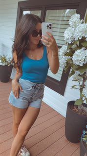Yelete Aqua Blue Ribbed Reversible Tank