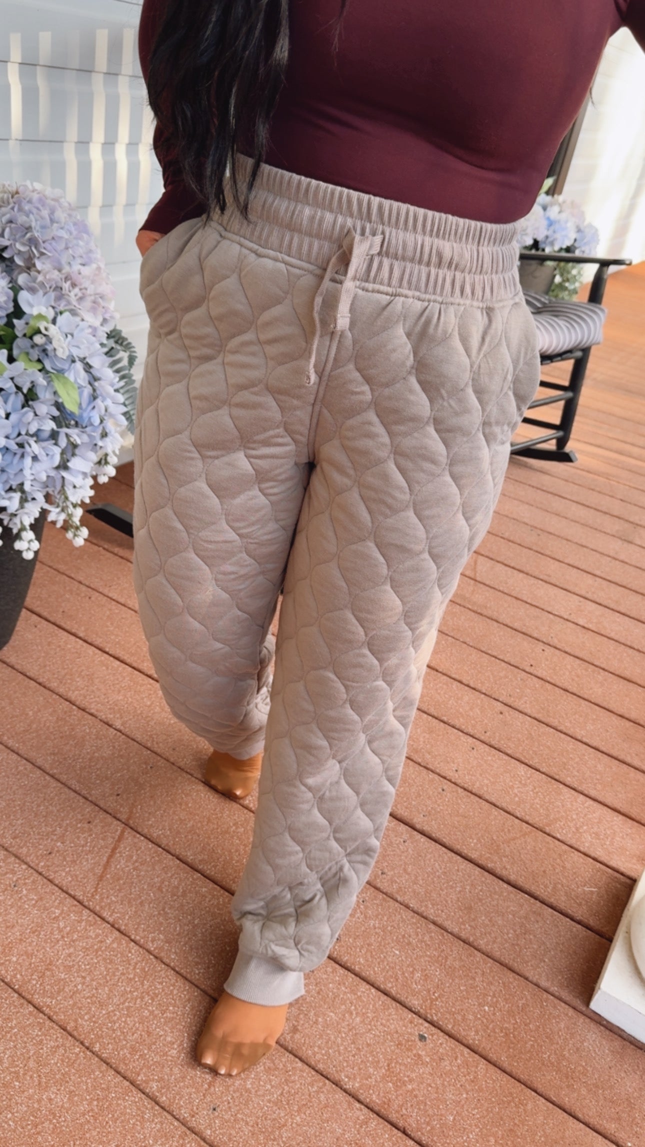 Rae Mode Dark Taupe Quilted Joggers
