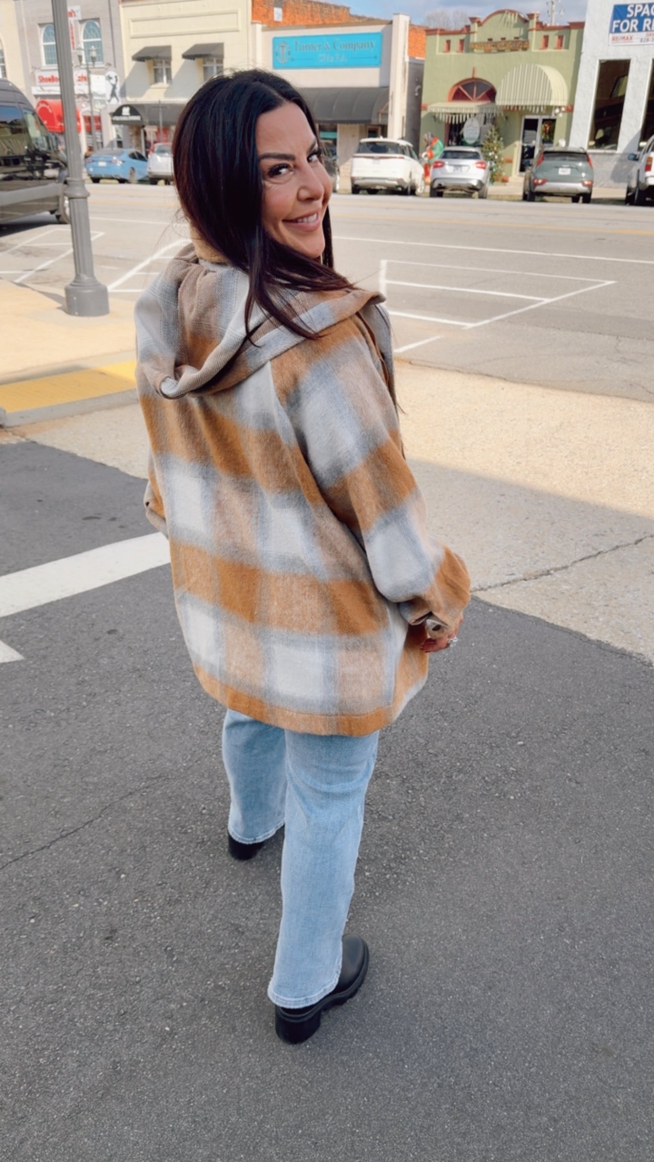 Camel Plaid Button Up Cozy Co Jacket