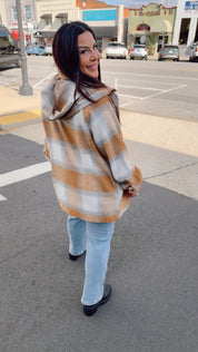 Camel Plaid Button Up Cozy Co Jacket