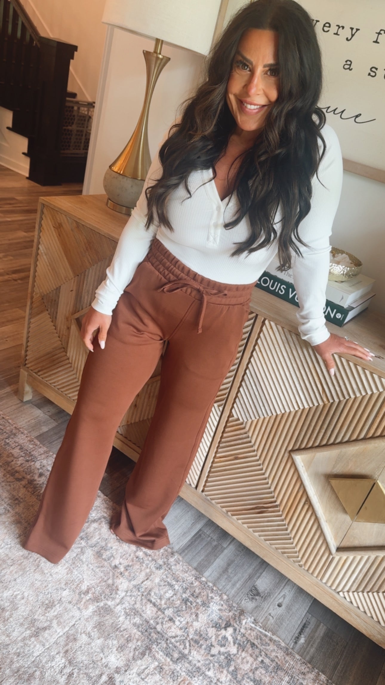 White Ribbed Vneck Long Sleeve Top Stitch &Co