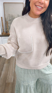 Pearl Embellished Knit Taupe Sweater