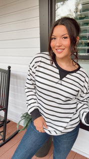 Black and White Stripe Long Sleeve Ultra Soft Sweater