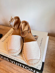 Beige and Cognac Strap Flats