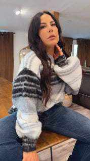 Grey and Black Striped Pol Lounge Sweater