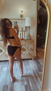 Black Textured High Waist Two Piece Bikini