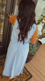 Chic Blue and White Stripe e Vest and Midi Skirt Set