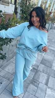 The Greii Lightweight Long Sleeve Light Blue Bow Crewneck