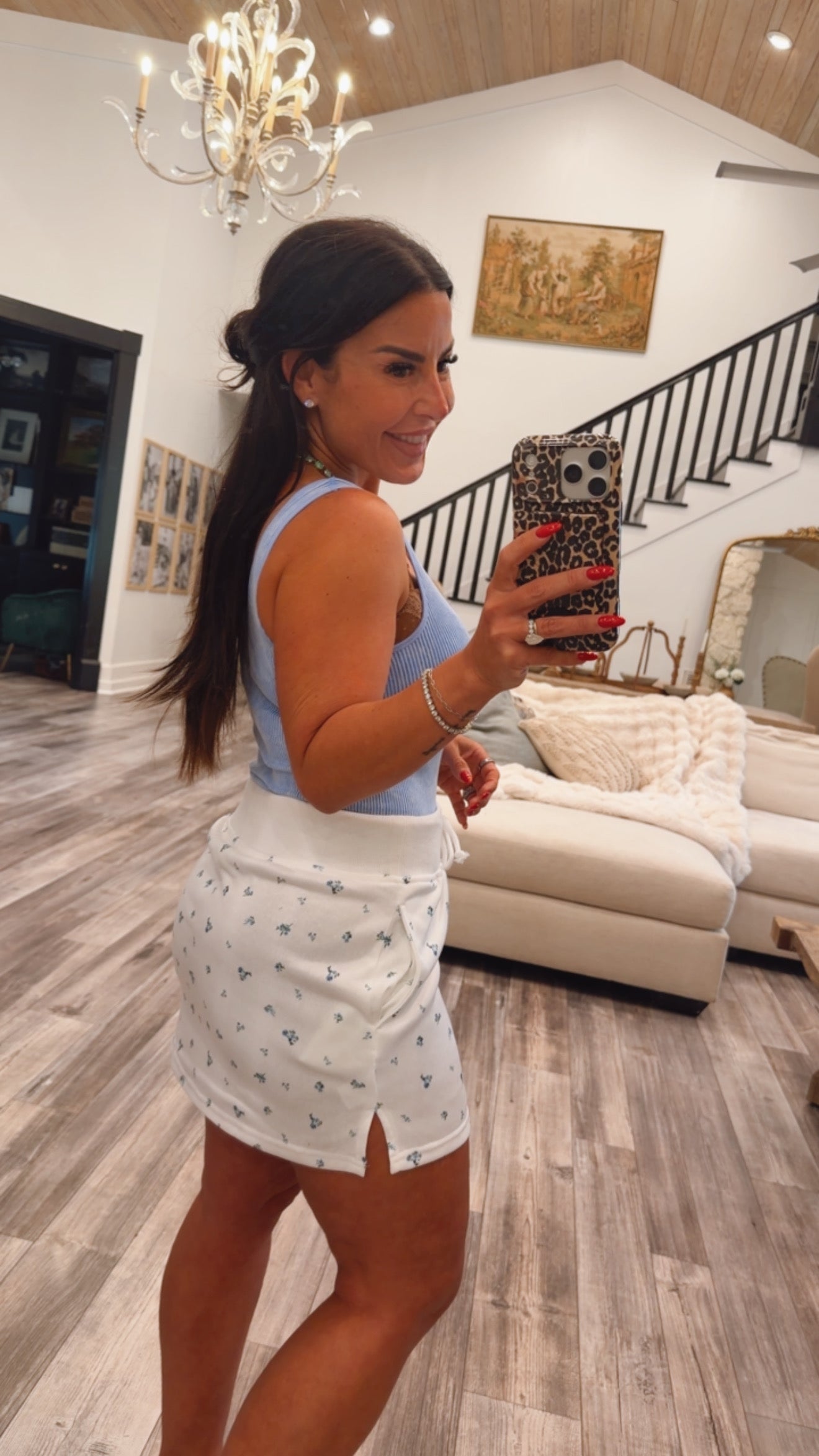 Chic White And Blue Floral Skirt