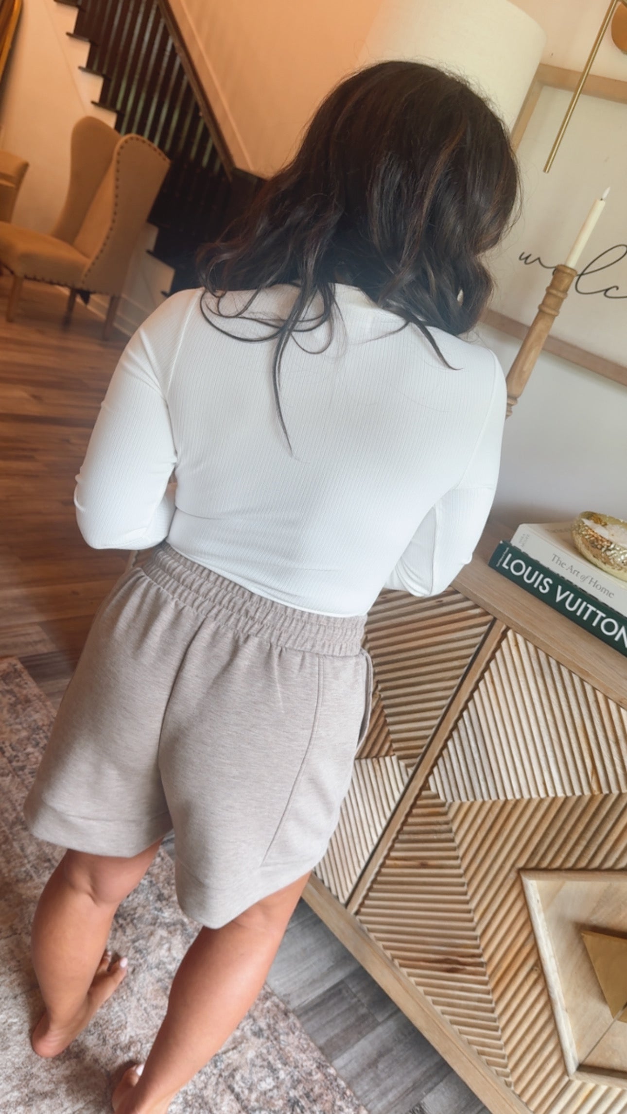 White Ribbed Vneck Long Sleeve Top Stitch &Co