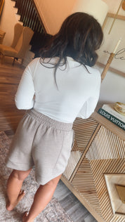 White Ribbed Vneck Long Sleeve Top Stitch &Co