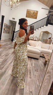 Chic White Green Floral Romper