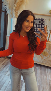 Ultra Soft True Red Ribbed Long Sleeve Top