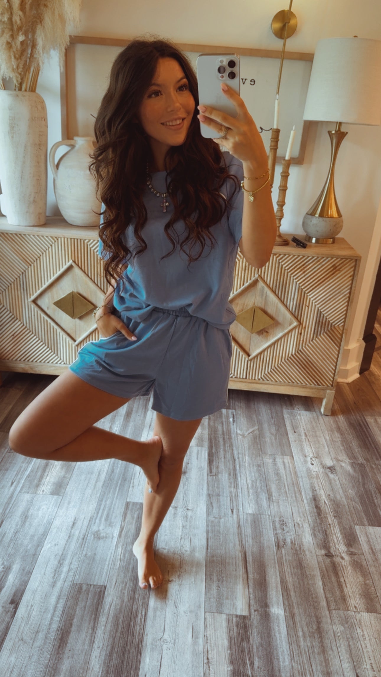 Blue and white Stripe Shorts  and Top Set
