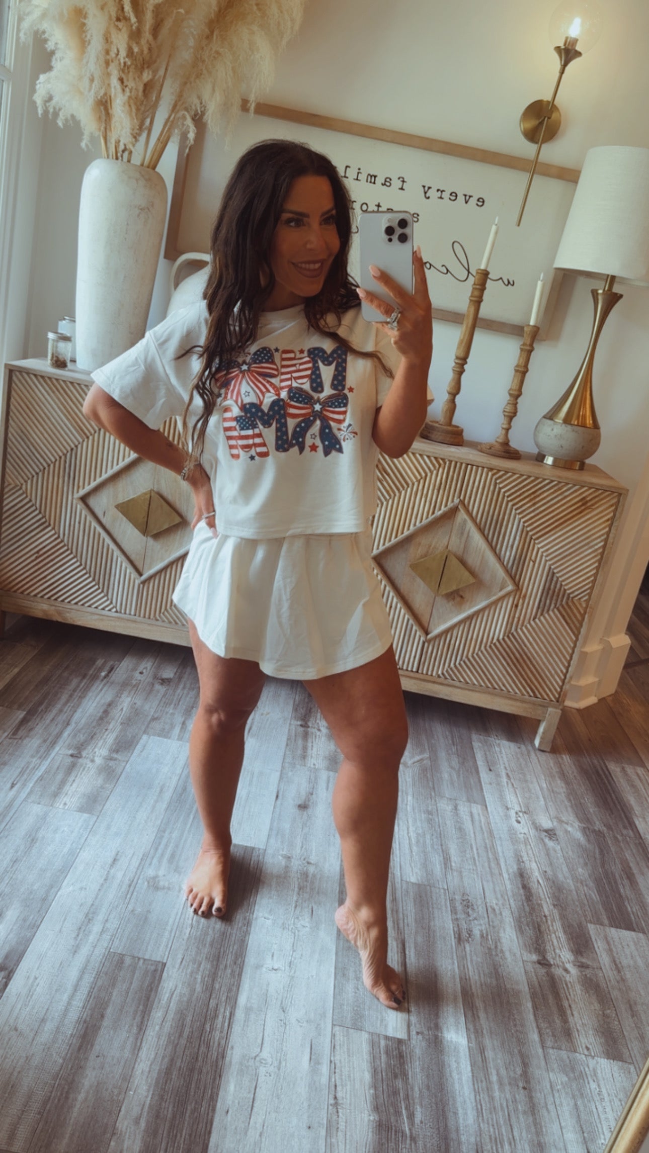 Cream American MAMA Flag Set Top and Shorts
