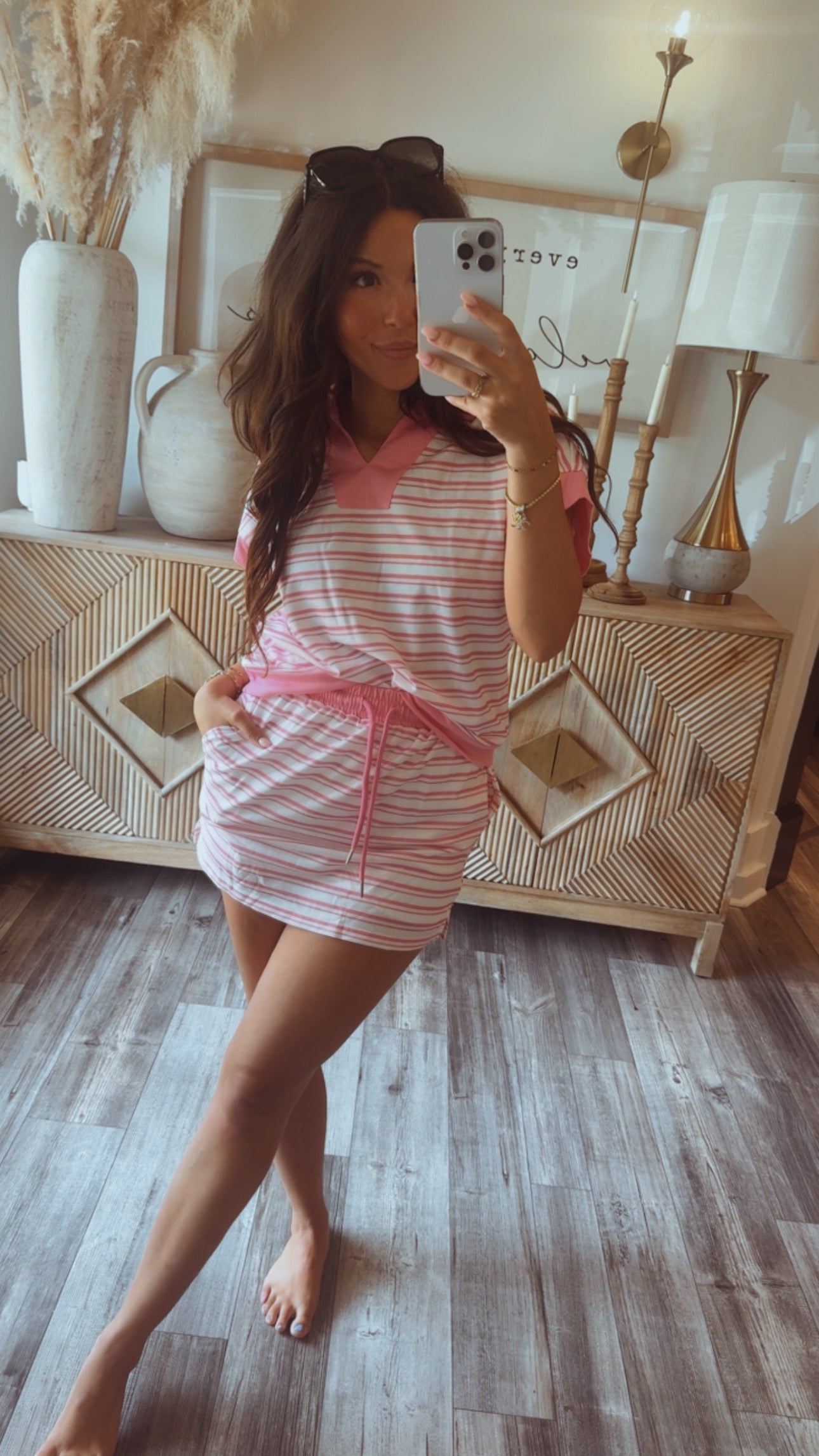 Pink and White Chic Athletic Skort and Top Set