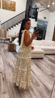 Yellow and Pink Floral Stripe Maxi Dress