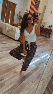 Charcoal and Floral Ribbed Lounge Pants