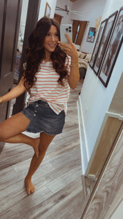 Ultra Soft Light Red and White Striped Knit Top