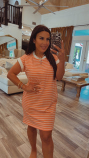 Coral and White Striped T Shirt Dress