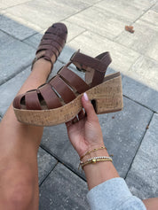 Corky Bourbon Gladiator Wedge Heels