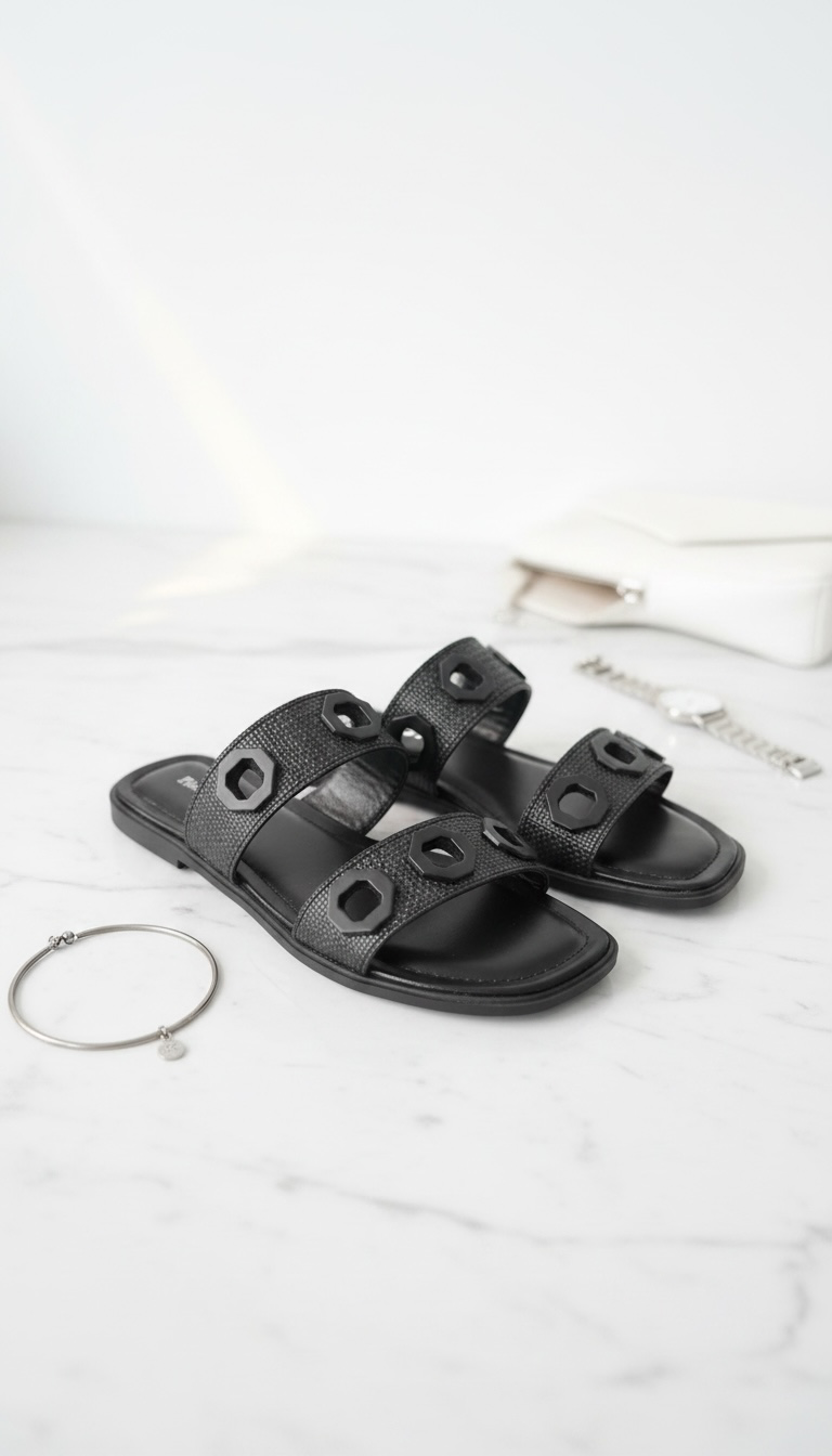 Black Inspired Two Strap Sandals