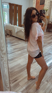 PInk and White Gingham Ultra Soft Ruffle Sleeve Top