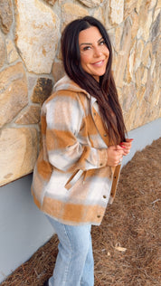 Camel Plaid Button Up Cozy Co Jacket