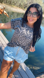 Soft Grey Leopard Relaxed Fit Top