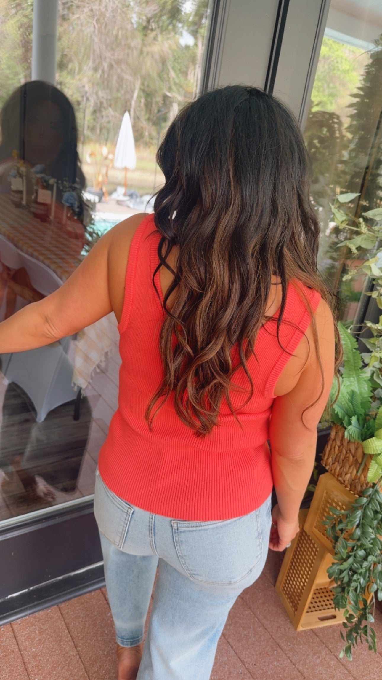 Coral Ribbed 1/4 Button Tank