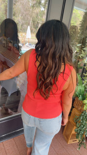 Coral Ribbed 1/4 Button Tank