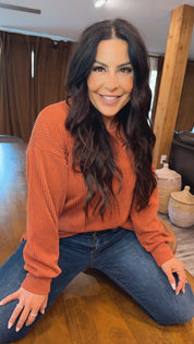 Rust Ribbed Long Sleeve Cardigan Top