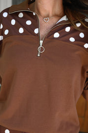 Mia Printed Pullover- Chocolate Polka Dot