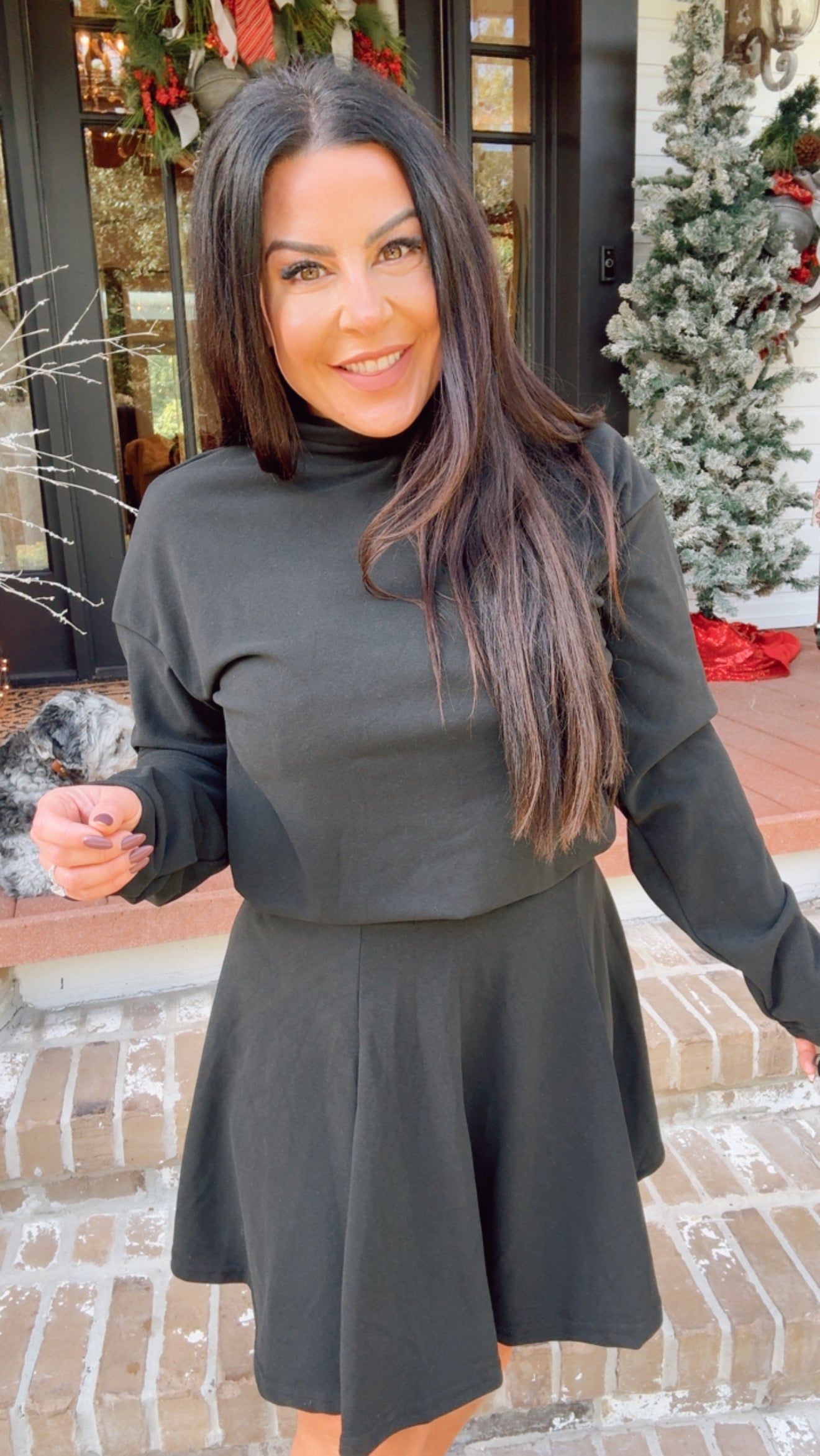 Chic Black Ultra Soft Turtle neck And Skirt Set