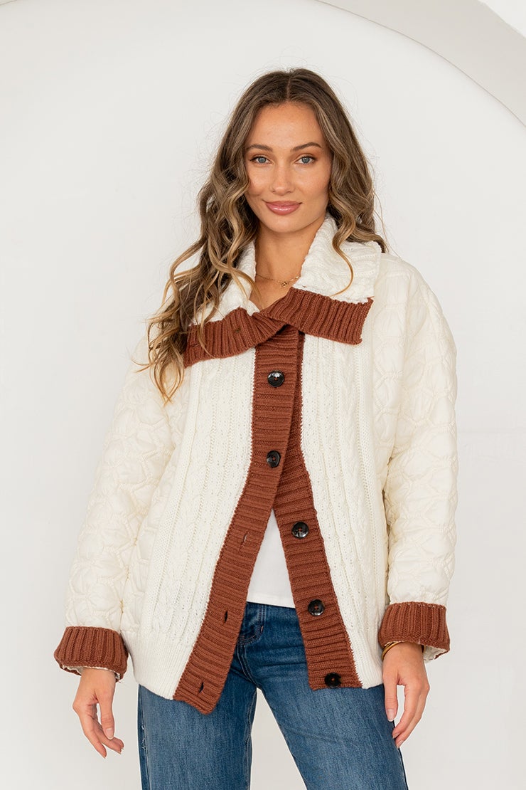 Ivory and Brown Puff Jacket