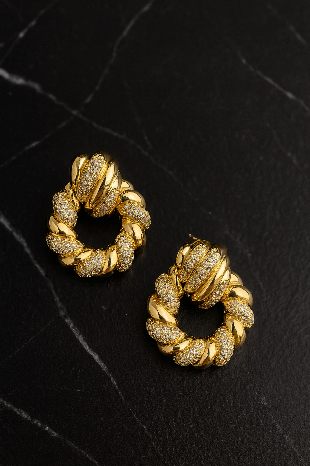 Bella Neane Gold And Crystal Twisted Hoop Earrings