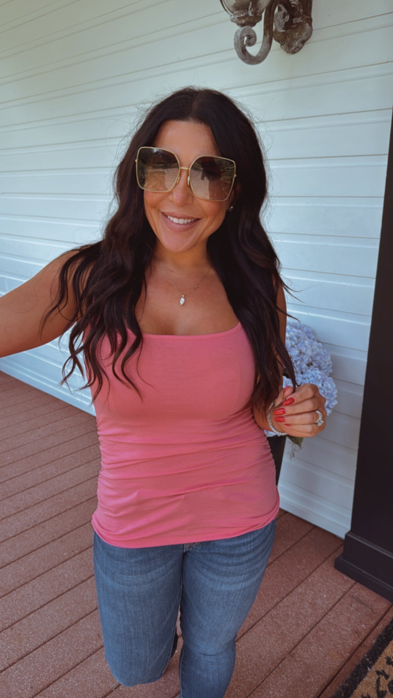 Lightweight Coral Square Neck Tank