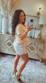 Mocha White And Mauve Leopard Print Shorts