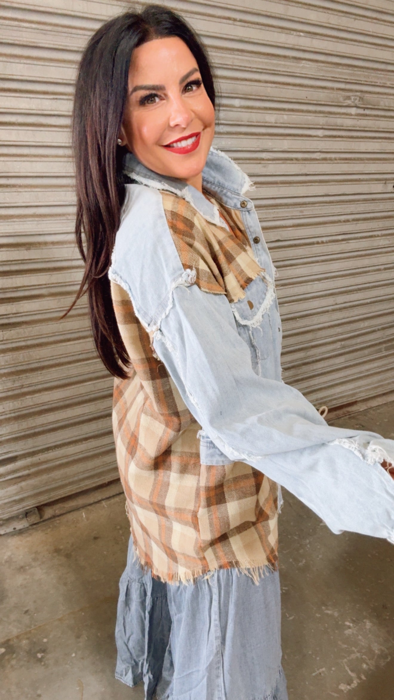 Denim And Plaid Flannel Jacket