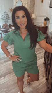 kelly Green Textured Knit Shorts