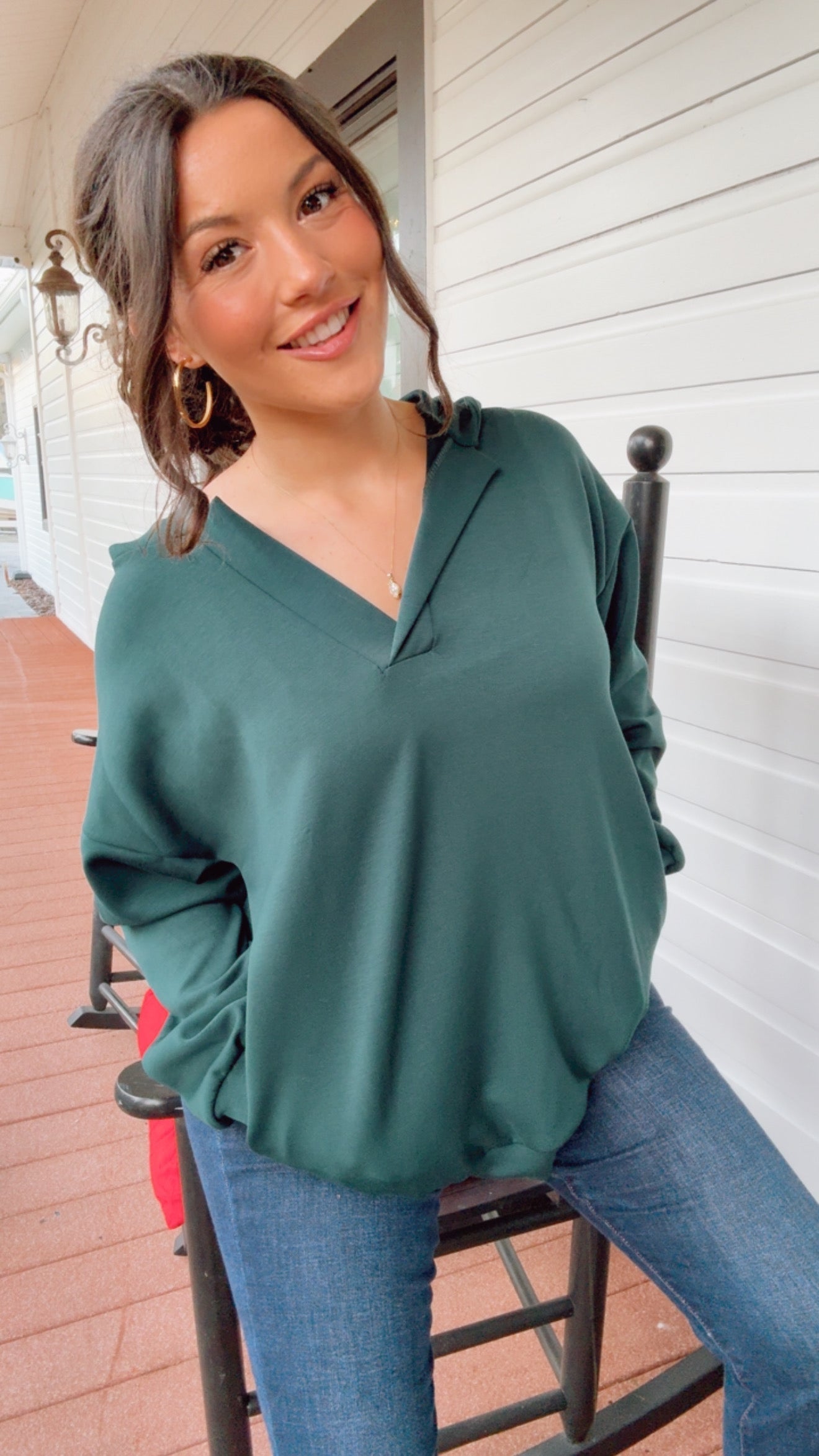 Hinter Green Ultra Soft Vneck Hoodie