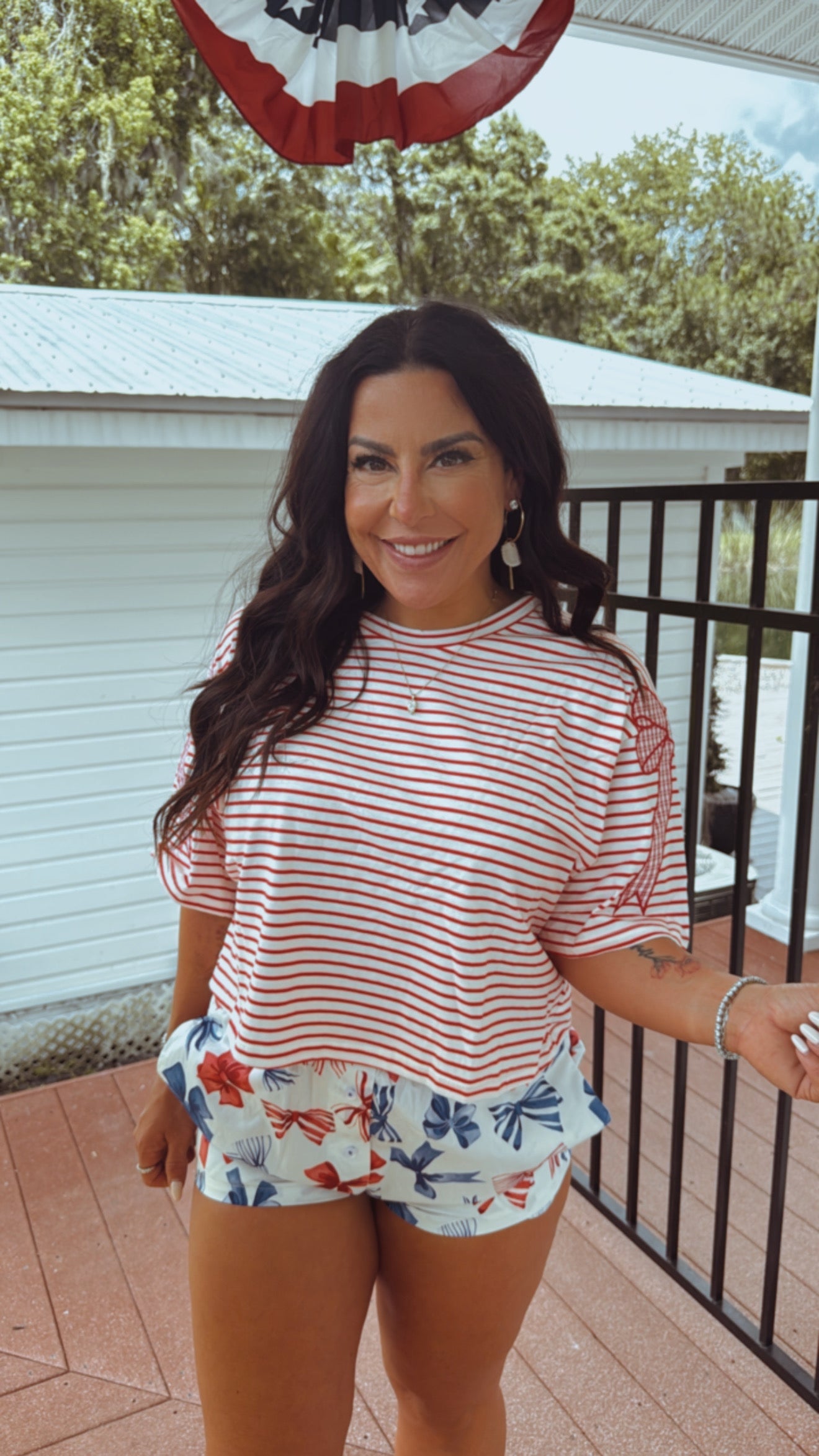 Red and White Stripe Bow Top